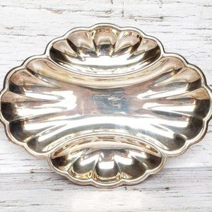 Birks Divided Tray, Silver Plate Shell Tray, Vintage Chips and Dip Plate